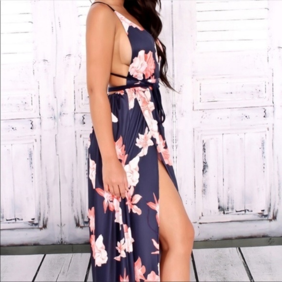 1 LEFT SZ XL! Floral Open Back Maxi Tropical Dress - Picture 5 of 8